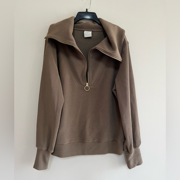 Varley Vine Half-Zip Ottoman Pullover in Stone Olive Beige Green, size L - Picture 4 of 14